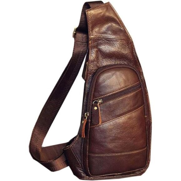 Leather Sling Bag Crossbody Backpack for Men Women Travel Outdoor Camping - Picture 6 of 7